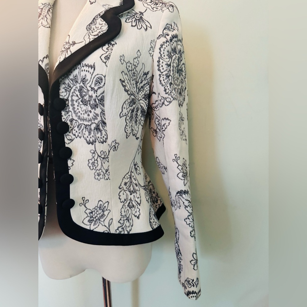 [Zelda] Vintage Black & White Floral Lined Blazer Sz 6 Tailored Statement Jacket - Picture 3 of 12